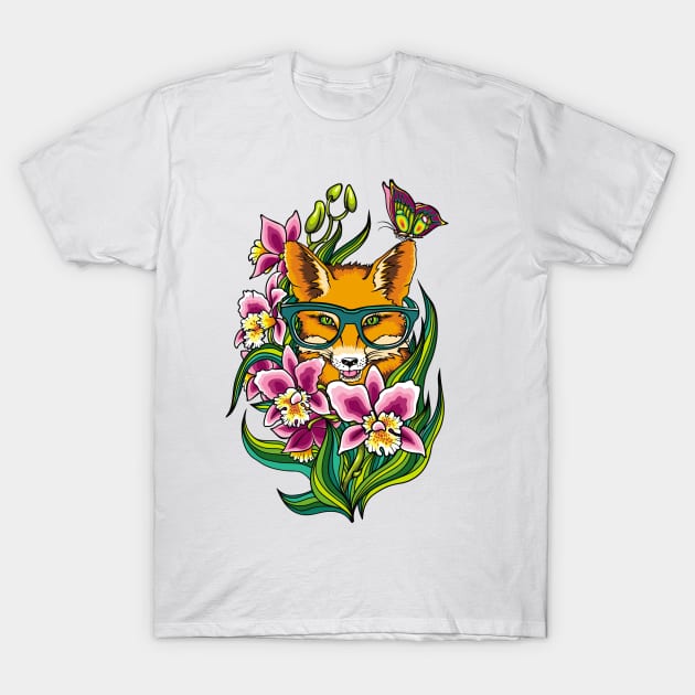 Fox with Glasses T-Shirt by vesterias
